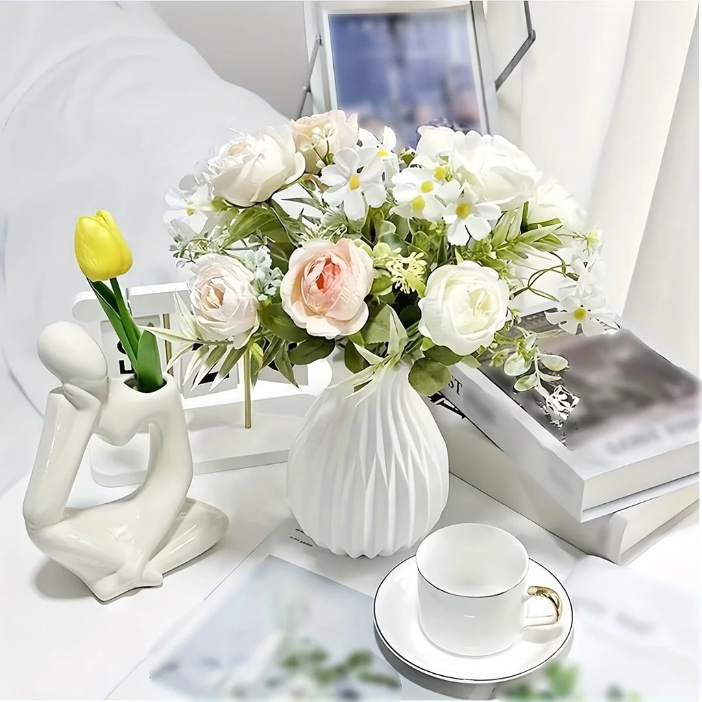 1Pc Water Cultivation Imitation Ceramic Plastic Vase Living Room Plastic Home Vase, Modern Minimalist Home Decor