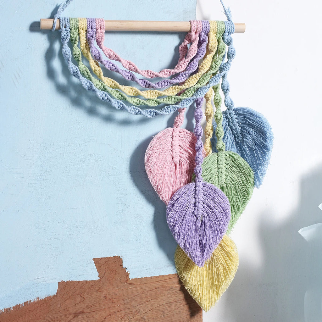 Leaf Macrame Wall Hanging Boho Room Home Decor Woven Aesthetic Wall Tapestry Home Living Room Wedding Decoration Gift