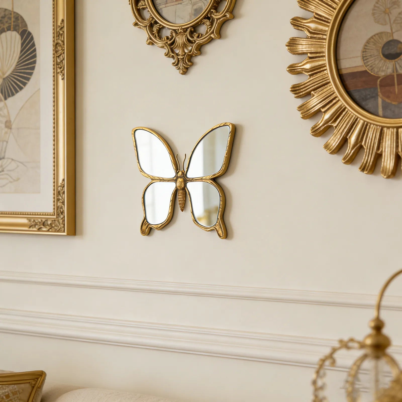 Decorative Butterfly Wall Mirror with Gold Resin Frame Wall 