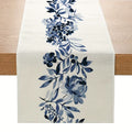 Boho Blue Flowers Linen Table Runners Dresser Scarf Table Decor Kitchen Dining Table Decor Farmhouse Holiday Wedding Party Decor