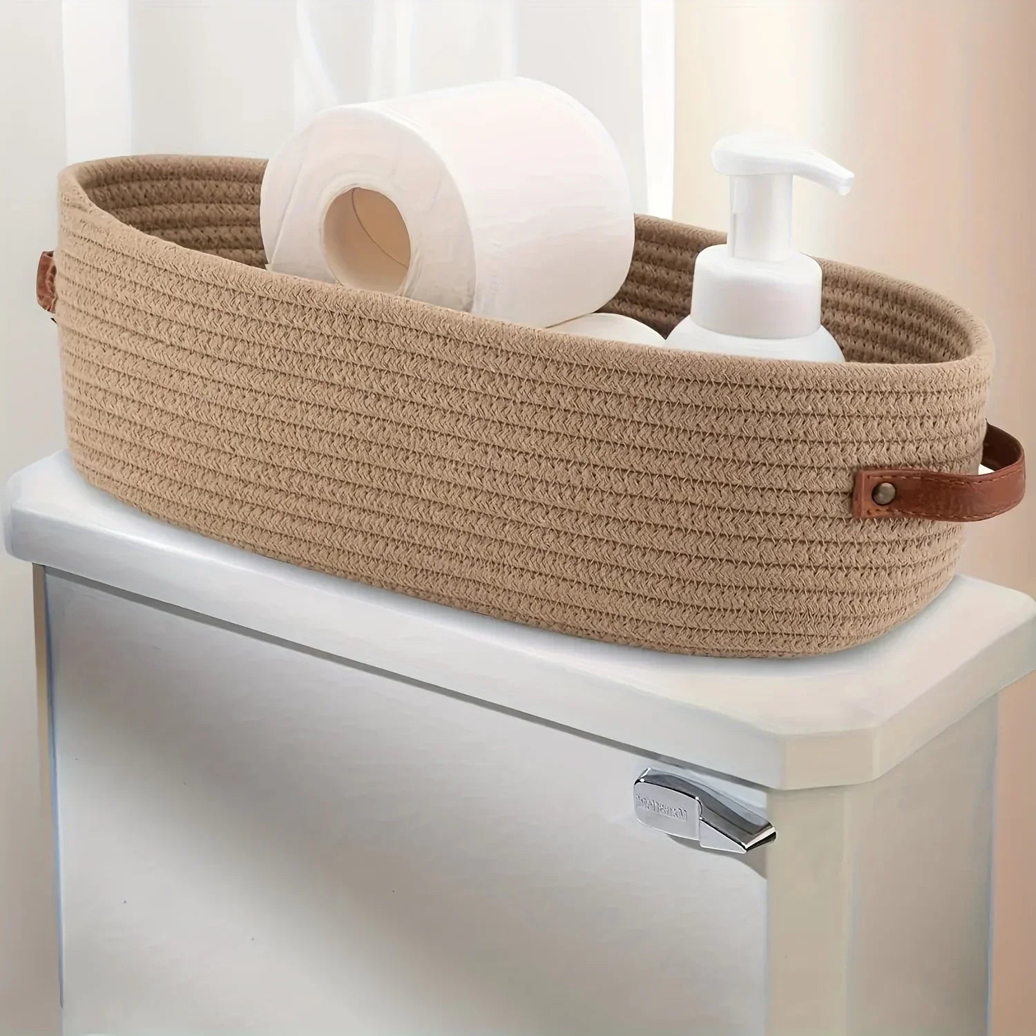 Oval Woven Bathroom Storage Basket, Multifunctional Desktop Organizer, Toilet Paper Holder, Toy Storage Basket Basket Storage