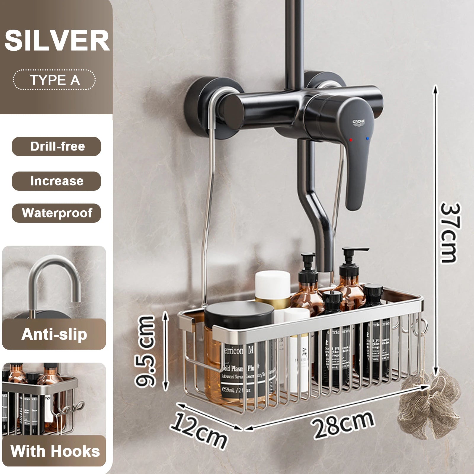 Convenient Toilet Shower Rack with No Drilling Installation 