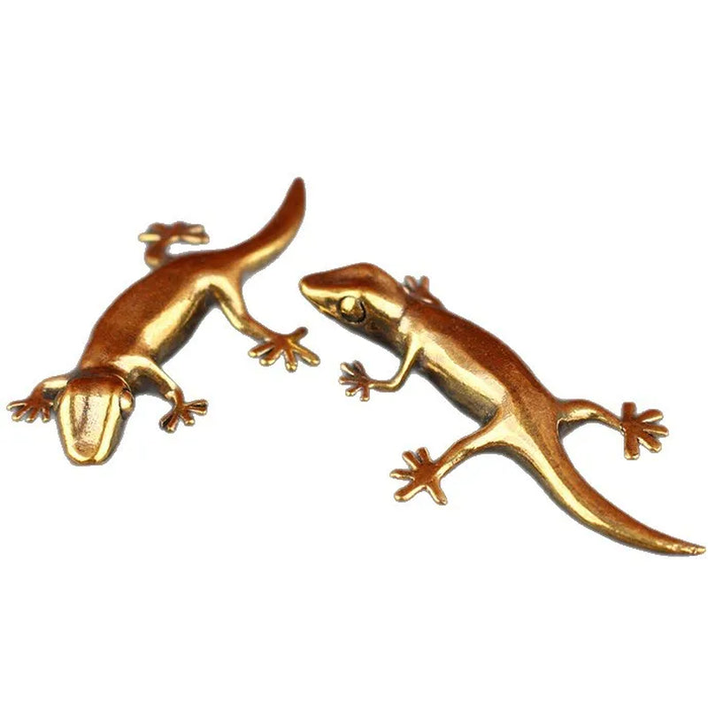 Gecko Figure Home Decor Small Ornaments Antique Brass Animal Figurines Tea Pet Desk Decorations Home Decor Accessories