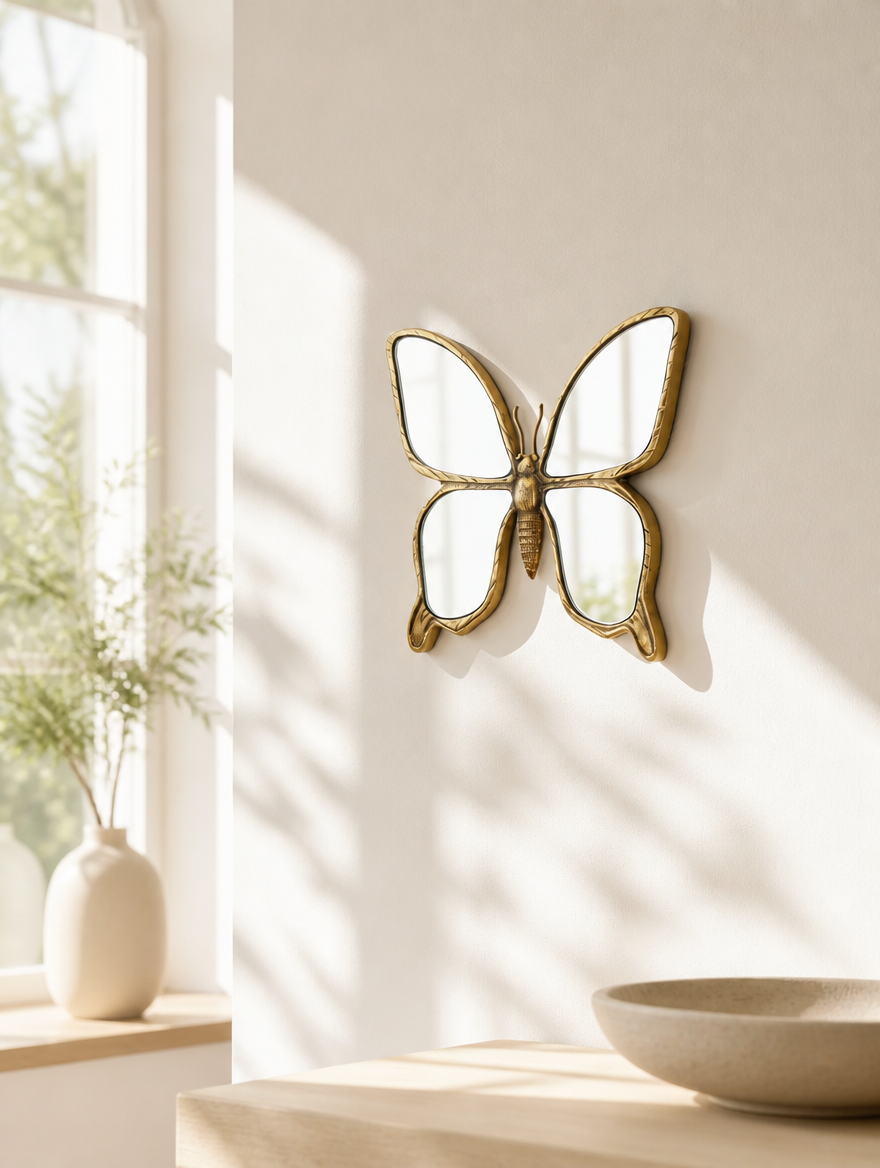 Butterfly Wall Mirror with Gold Resin Frame