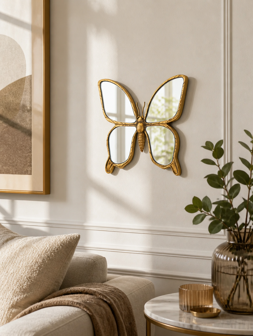 Butterfly Wall Mirror with Gold Resin Frame
