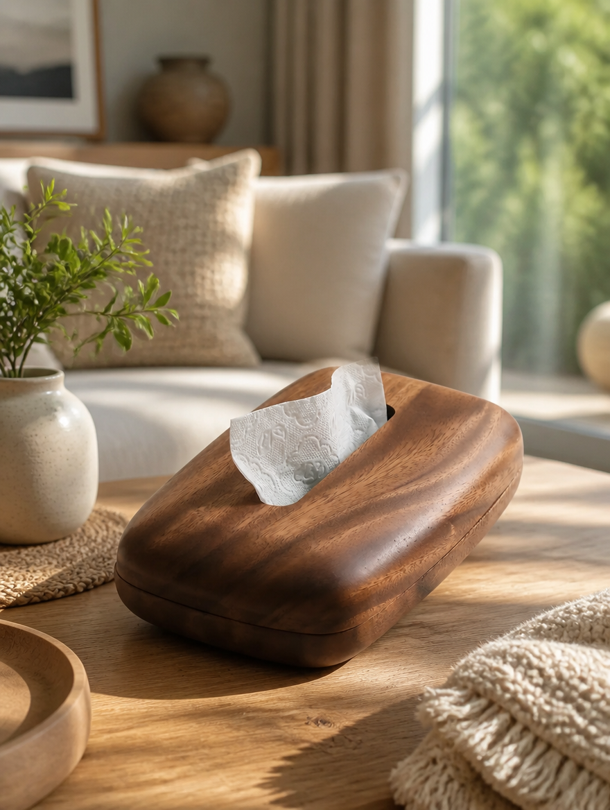 Walnut Wood Tissue Box Cover with Removable Lid