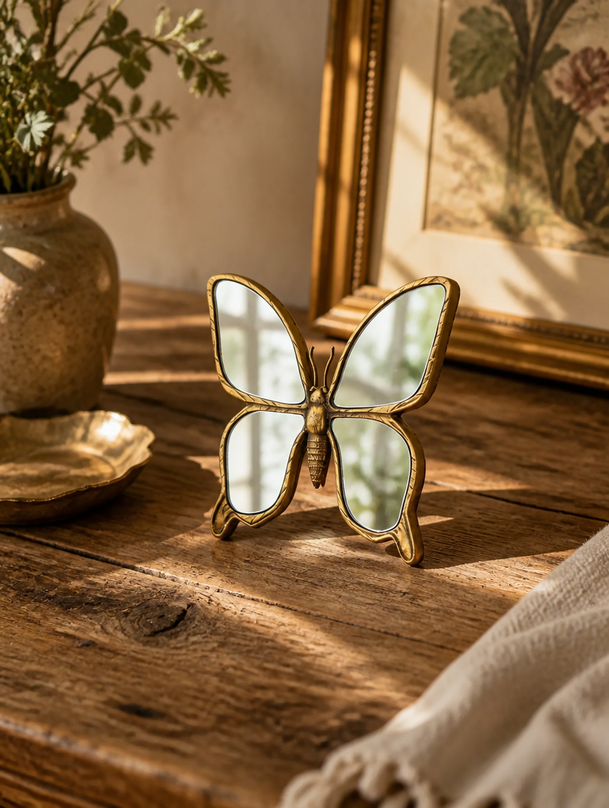 Butterfly Wall Mirror with Gold Resin Frame