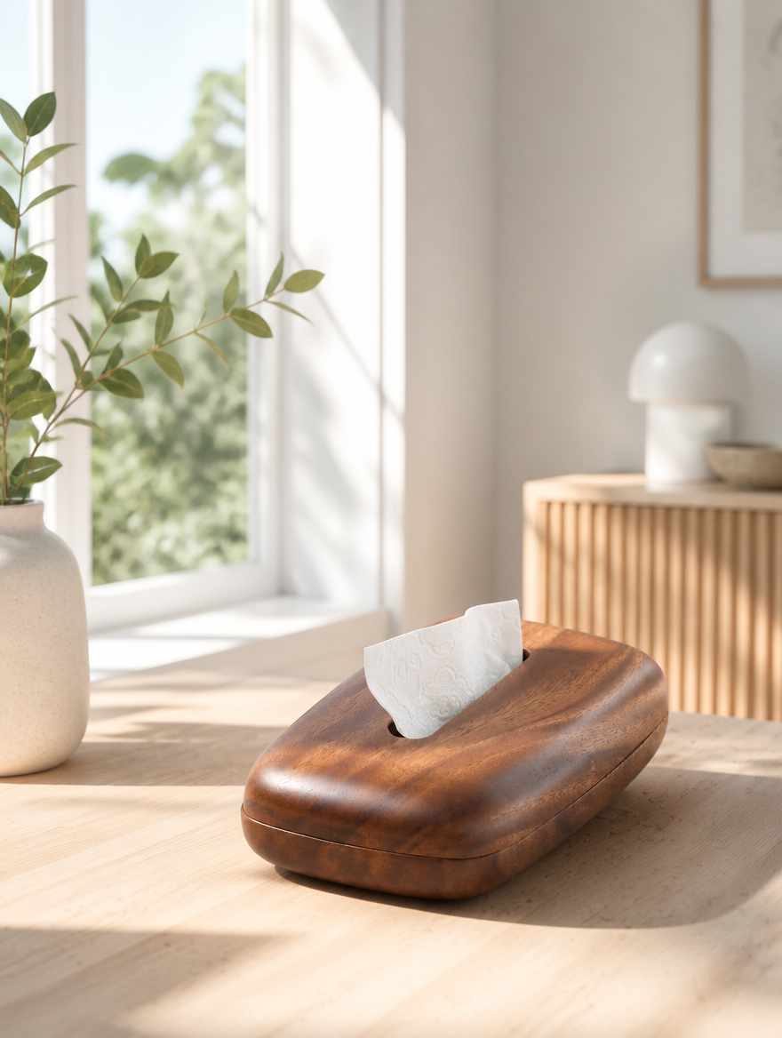 Walnut Wood Tissue Box Cover with Removable Lid