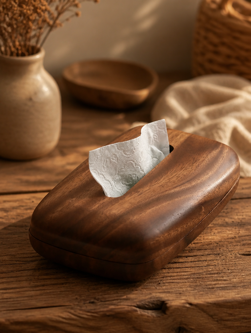 Walnut Wood Tissue Box Cover with Removable Lid