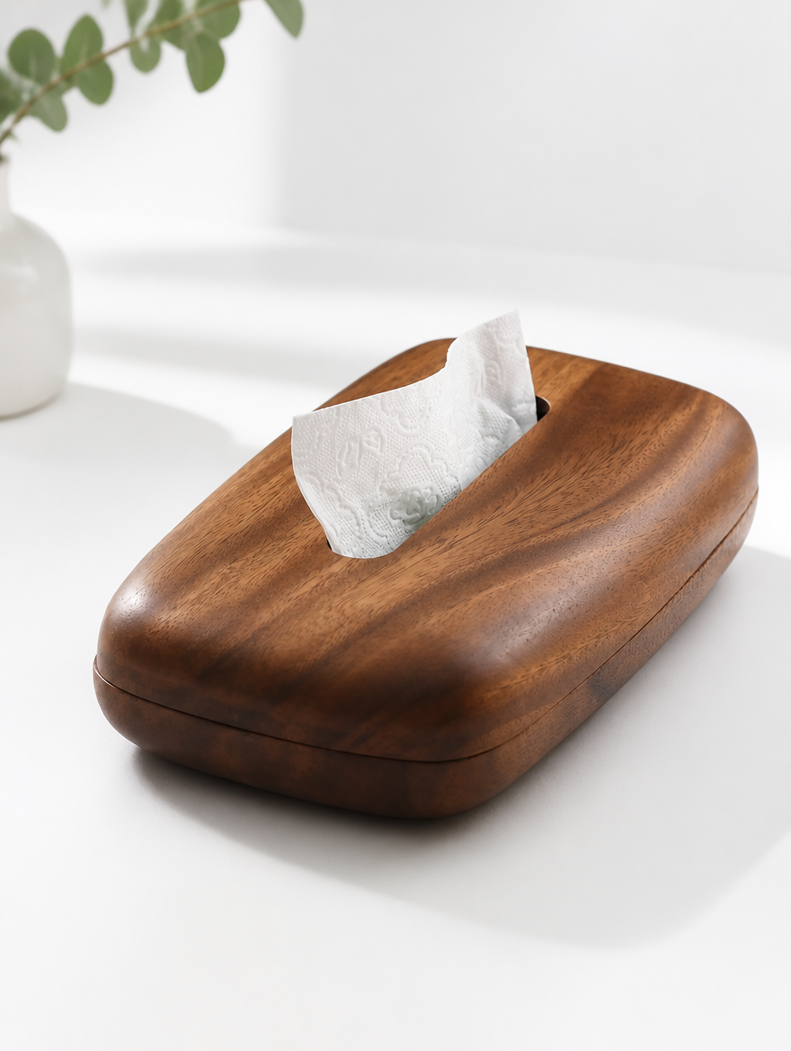 Walnut Wood Tissue Box Cover with Removable Lid