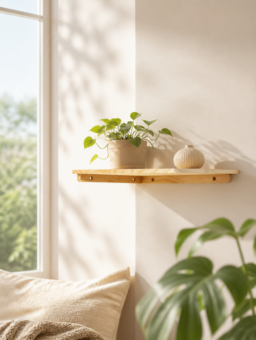 Pine Wood Corner Floating Shelf