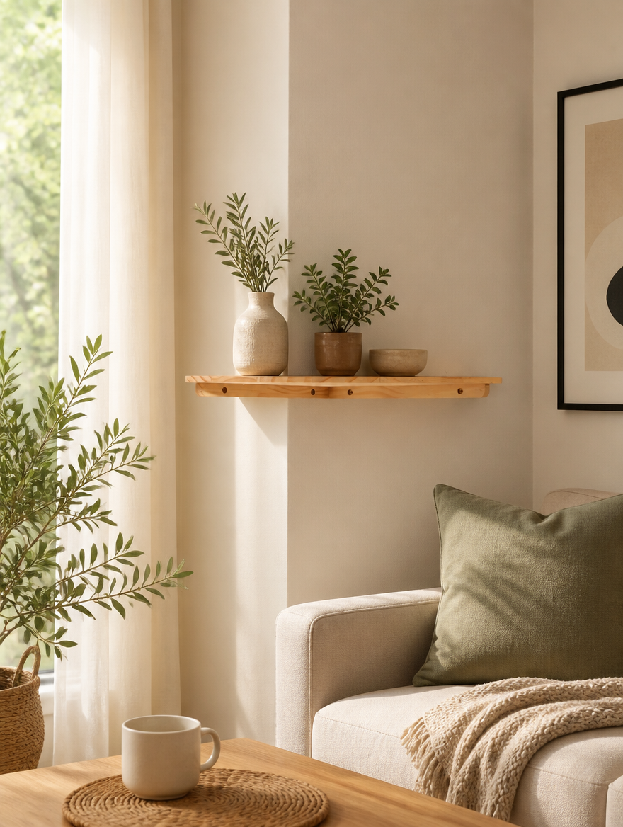 Pine Wood Corner Floating Shelf