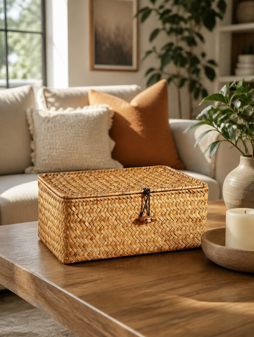 4-Compartment Woven Willow Storage Basket