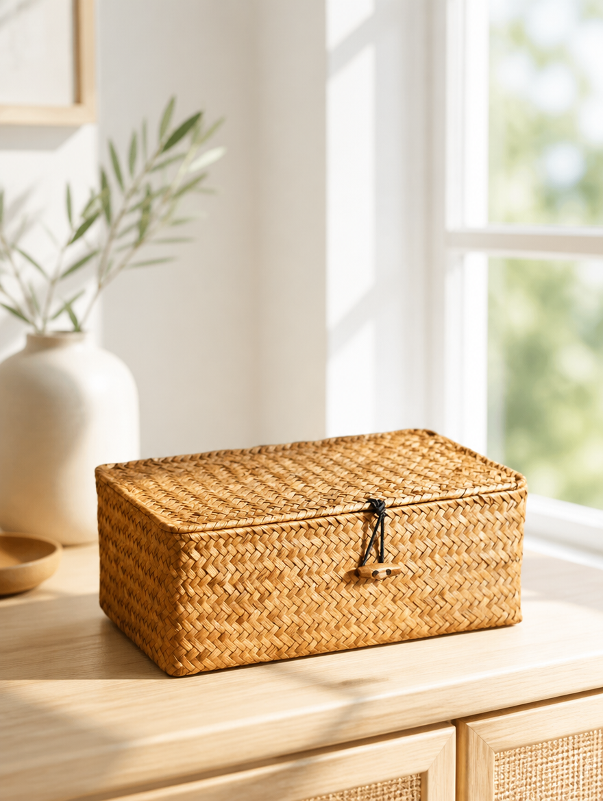 4-Compartment Woven Willow Storage Basket