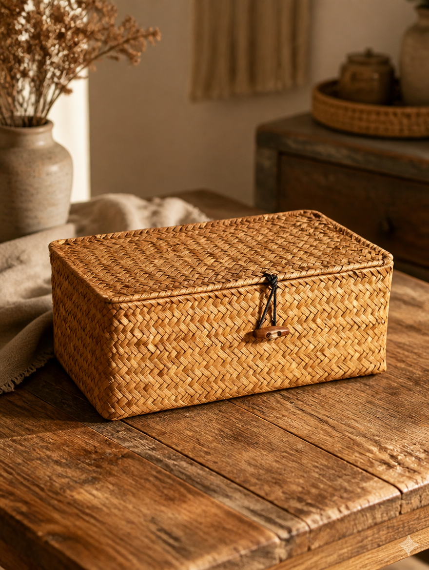 4-Compartment Woven Willow Storage Basket
