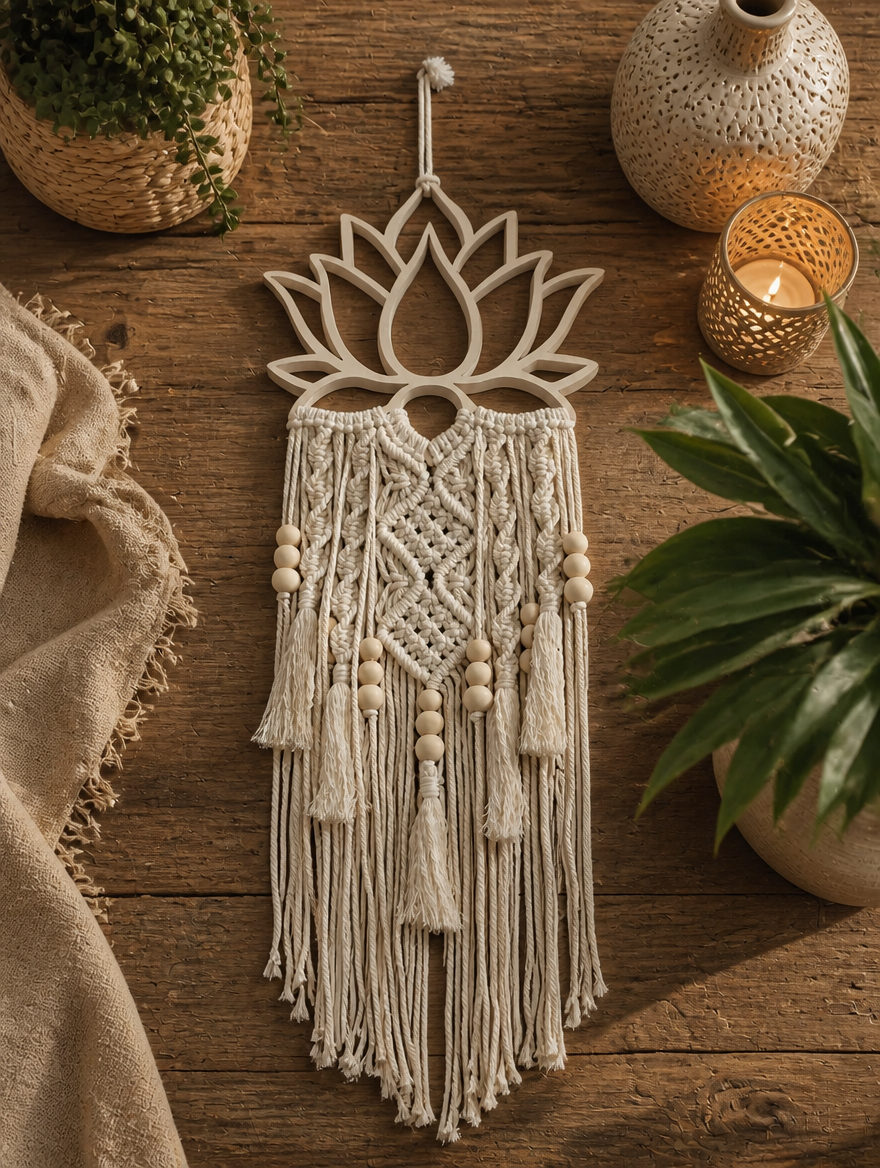 Lotus Macrame Dream Catcher Wall Hanging
