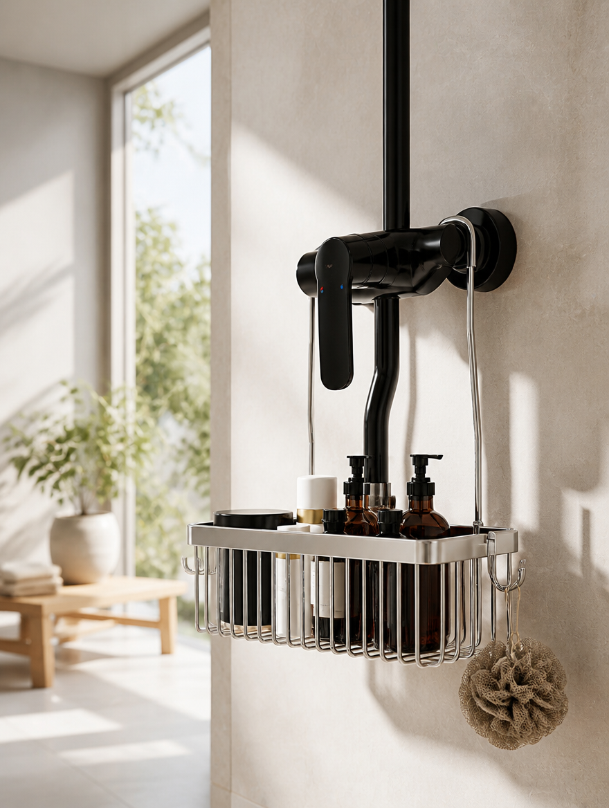 No-Drill Bathroom Shower Rack