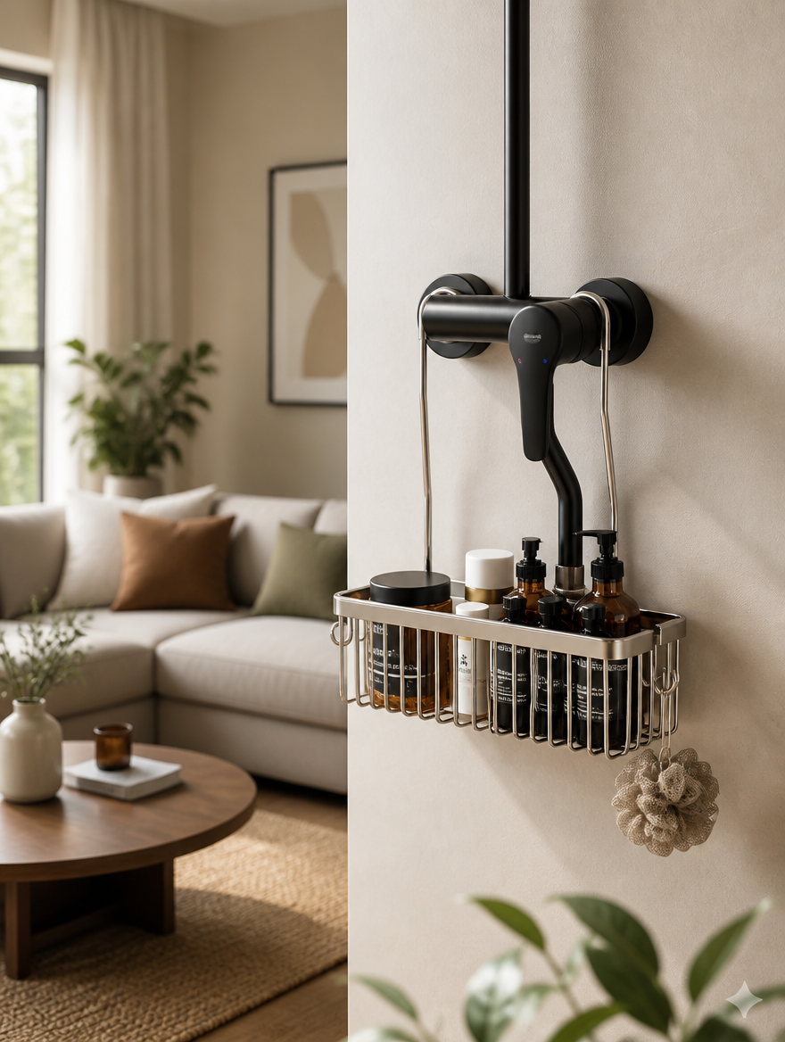 No-Drill Bathroom Shower Rack