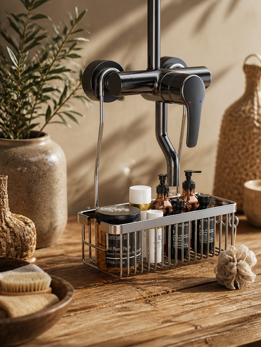 No-Drill Bathroom Shower Rack