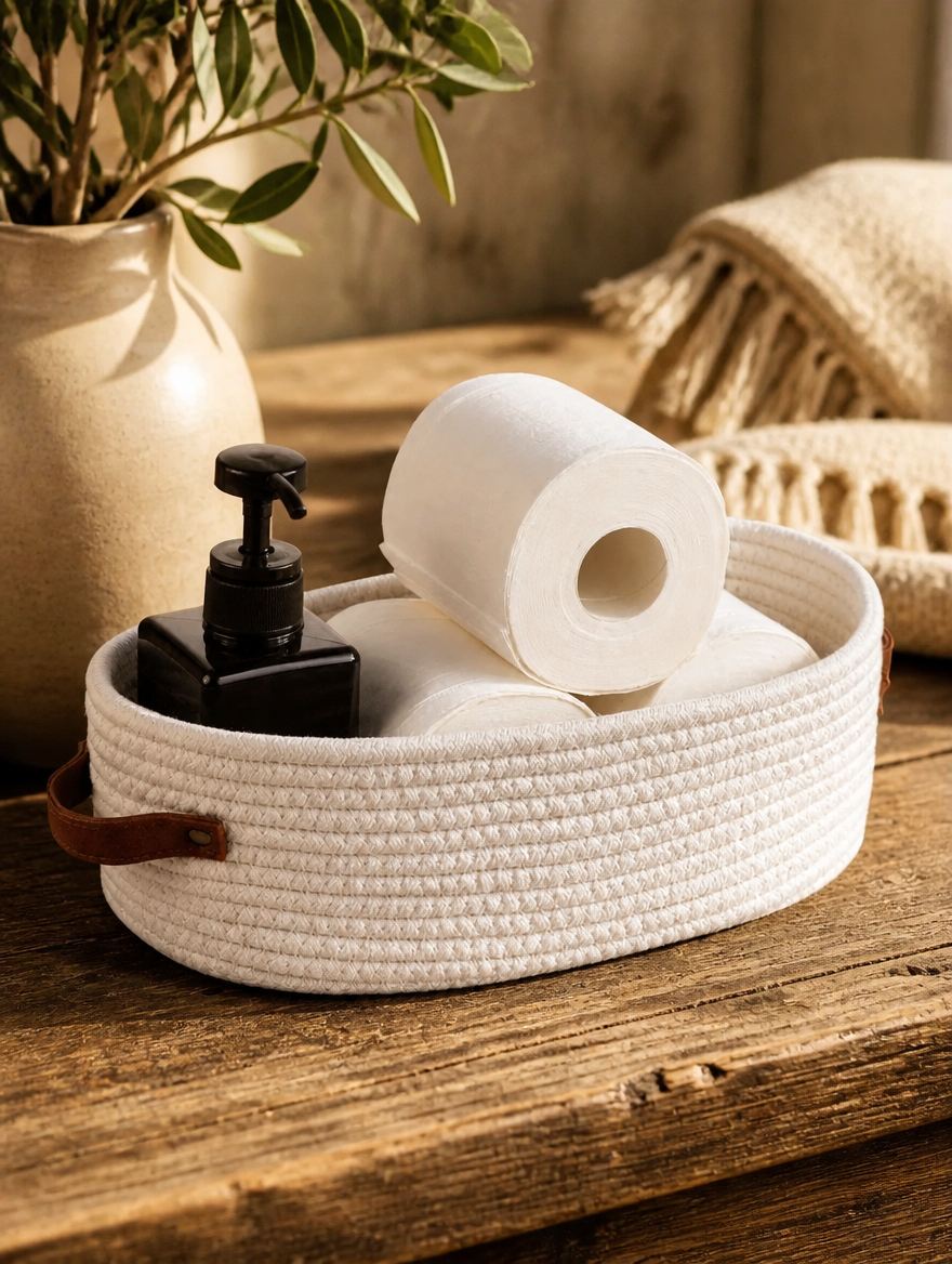 Oval Woven Bathroom Storage Basket